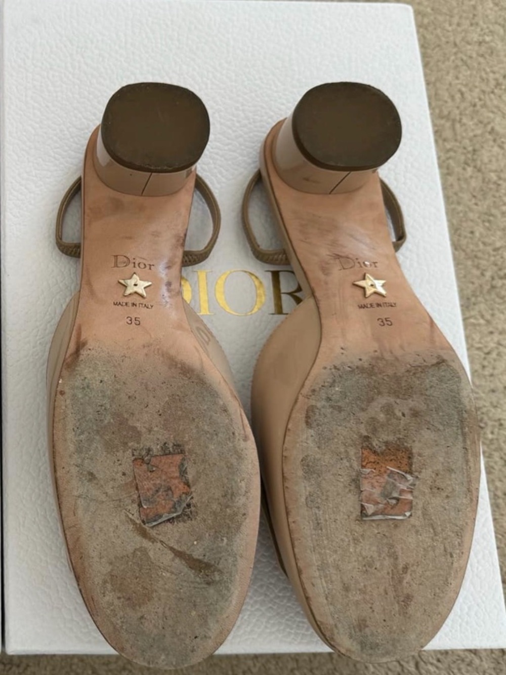 Dior Day Beige Patent Leather Slingback Loafers with Gold Logo - Picture 2 of 3